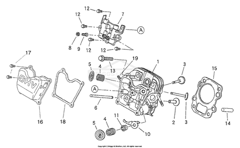 Cylinder Head Diagram and Parts List for 1715-0  Briggs and Stratton Generator